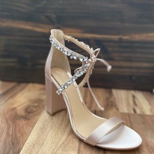 Champagne, embellished block heel